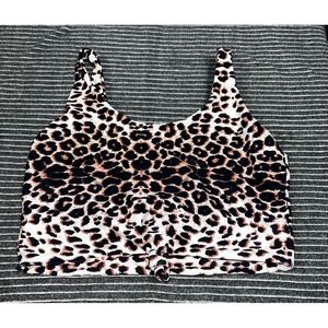 SHEIN Leopard Print Front Knot Crop Top Tan Black XL Sleeveless Scoop Neck Tank